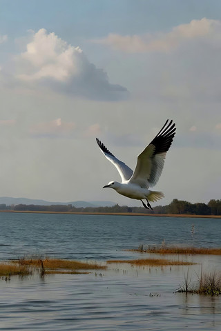 海鸥于湖面之上展翅飞翔 海鸥于湖面之上展翅飞翔