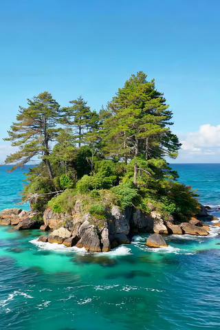 海上孤岛绿树岩石景观 海上孤岛绿树岩石景观