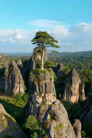 航拍独特石林与孤树景观 航拍独特石林与孤树景观