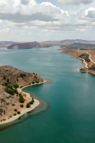 航拍湖泊及周边自然风光 航拍湖泊及周边自然风光