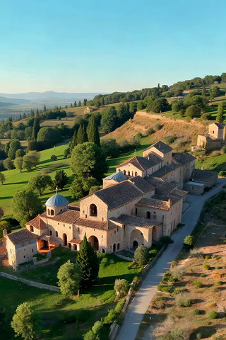 航拍田园间的古老建筑 航拍田园间的古老建筑