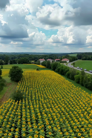 航拍向日葵田乡村风光 航拍向日葵田乡村风光