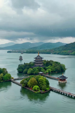 杭州西湖古建筑湖景俯瞰 杭州西湖古建筑湖景俯瞰