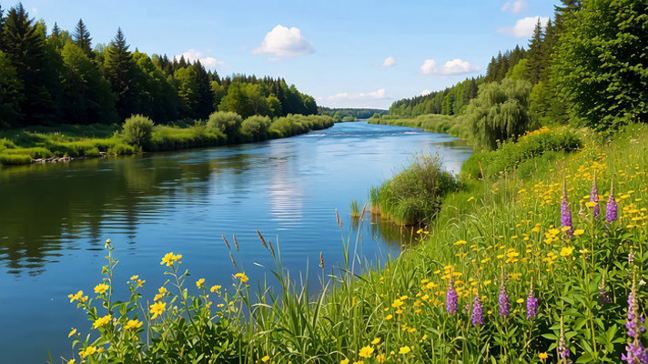 河边森林自然风光 河边森林自然风光
