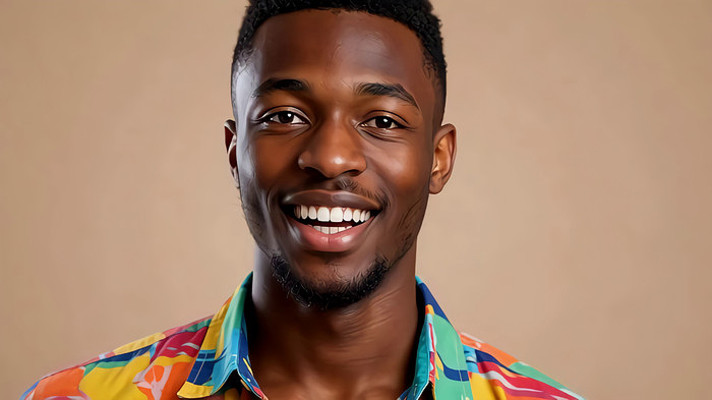 黑人男子彩色衬衫微笑特写 黑人男子彩色衬衫微笑特写
