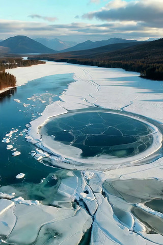河流冬季冰面航拍全景 河流冬季冰面航拍全景