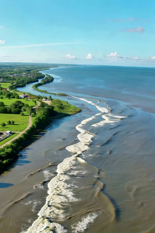 河流入海口高空俯瞰画面 河流入海口高空俯瞰画面