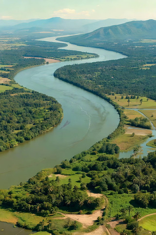 河流森林自然风光俯瞰全景 河流森林自然风光俯瞰全景
