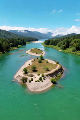 河流森林自然风光鸟瞰 河流森林自然风光鸟瞰