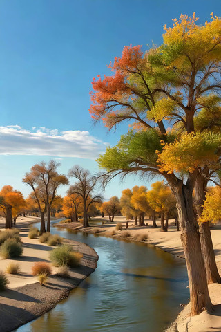 河畔多彩胡杨林风景 河畔多彩胡杨林风景