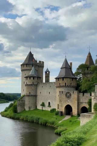 河畔古老城堡全景 河畔古老城堡全景