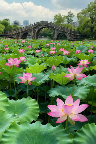 荷塘石桥自然风光 荷塘石桥自然风光