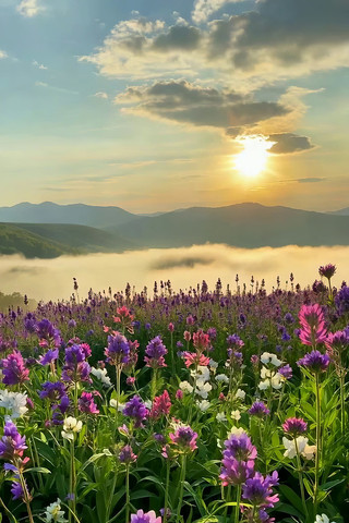 花海日出自然风光 花海日出自然风光