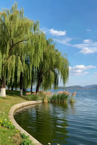 湖边垂柳自然风光 湖边垂柳自然风光
