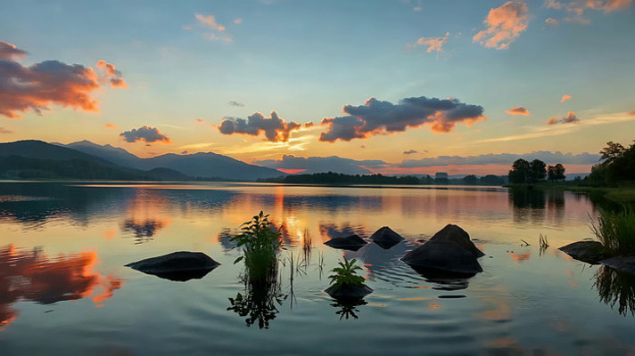 湖泊夕阳自然风光 湖泊夕阳自然风光