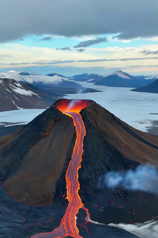 火山喷发熔岩流淌景观 火山喷发熔岩流淌景观