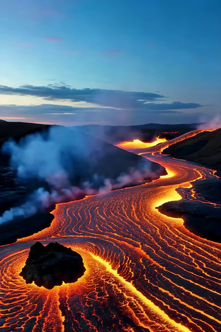 火山熔岩流动景象 火山熔岩流动景象