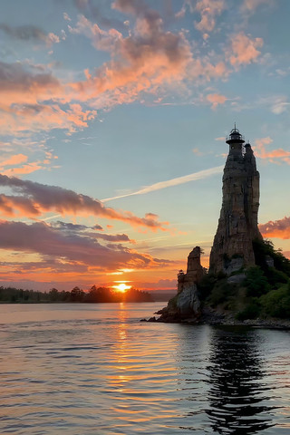 湖畔灯塔日落美景 湖畔灯塔日落美景