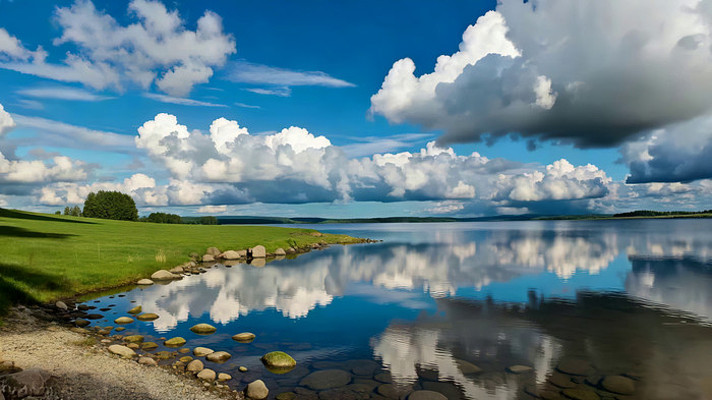 湖畔蓝天白云自然风光 湖畔蓝天白云自然风光