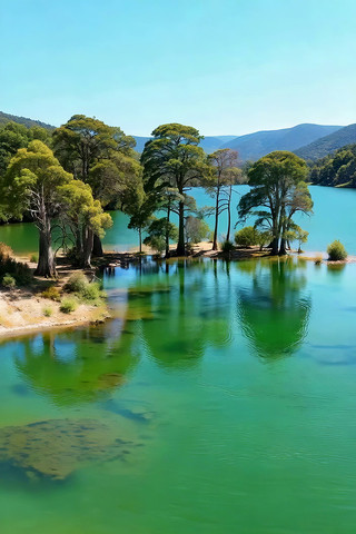 湖畔绿树自然风光 湖畔绿树自然风光