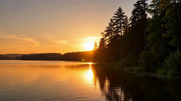 湖畔日落树林自然风光 湖畔日落树林自然风光