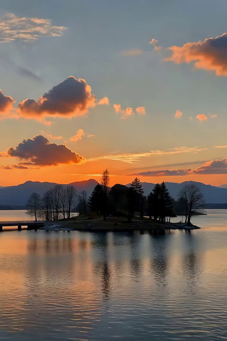 湖畔日落自然风光 湖畔日落自然风光