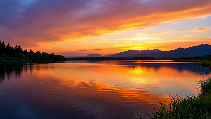 湖畔日落自然风光全景 湖畔日落自然风光全景