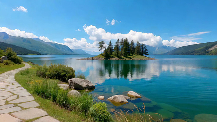 湖畔石板路自然风光 湖畔石板路自然风光