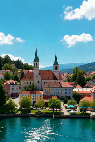 湖畔小镇教堂风景 湖畔小镇教堂风景