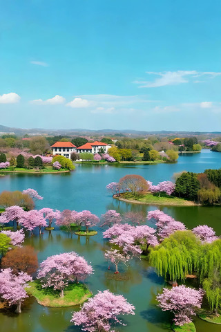 湖畔樱花盛开自然风光 湖畔樱花盛开自然风光