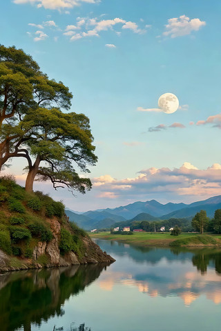 湖畔月夜自然风光 湖畔月夜自然风光