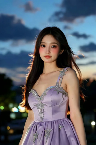 户外穿紫色礼服的女子 户外穿紫色礼服的女子