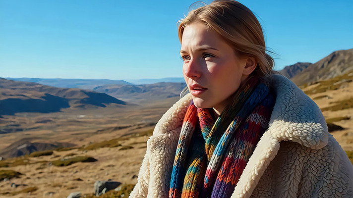 户外女子戴围巾眺望远方 户外女子戴围巾眺望远方