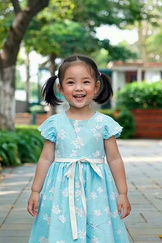 户外微笑的扎双马尾小女孩 户外微笑的扎双马尾小女孩
