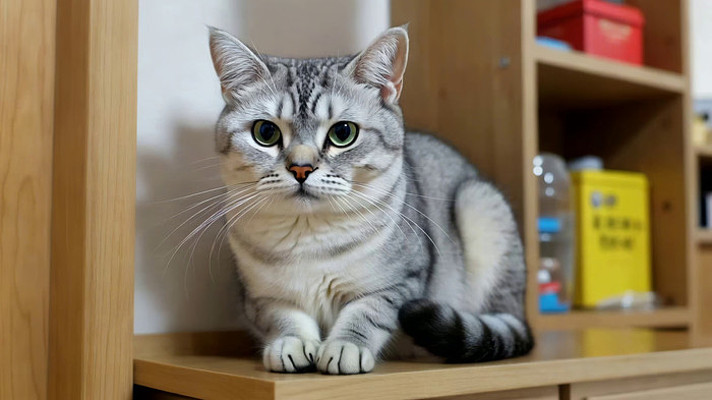 家猫于室内柜台上静坐 家猫于室内柜台上静坐