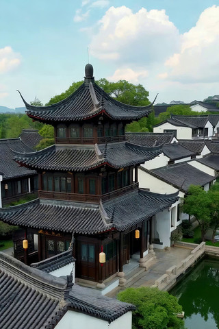 江南古建筑俯瞰景观 江南古建筑俯瞰景观