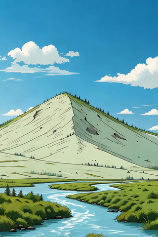 卡通风格山川河流自然风光 卡通风格山川河流自然风光