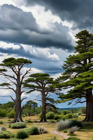 旷野中的高大树木与低矮植被 旷野中的高大树木与低矮植被
