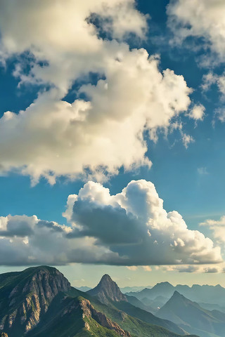蓝天白云下的连绵山脉 蓝天白云下的连绵山脉