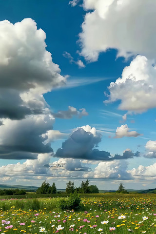 蓝天白云下的绚烂花海 蓝天白云下的绚烂花海