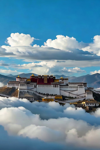拉萨布达拉宫云端全景 拉萨布达拉宫云端全景