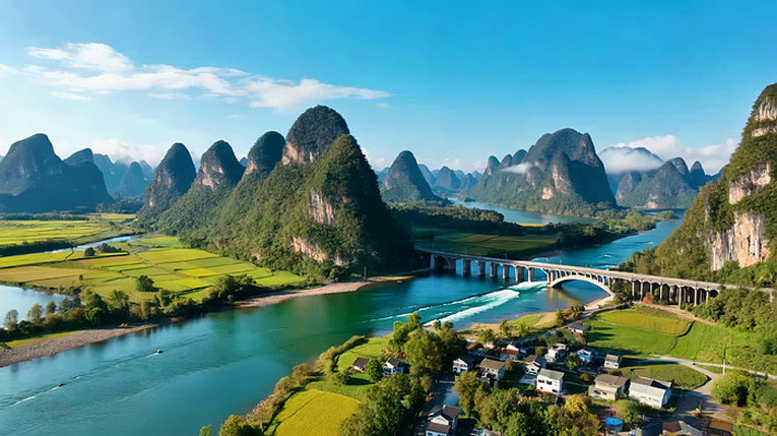 漓江山水田园风光航拍 漓江山水田园风光航拍