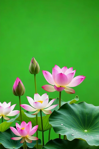 绿幕背景下的荷花荷叶 绿幕背景下的荷花荷叶