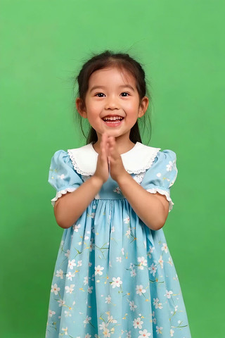 绿幕前拍手小女孩 绿幕前拍手小女孩