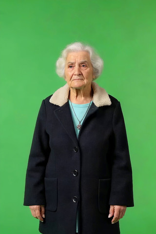 绿幕前站立的白发外国老年女性 绿幕前站立的白发外国老年女性