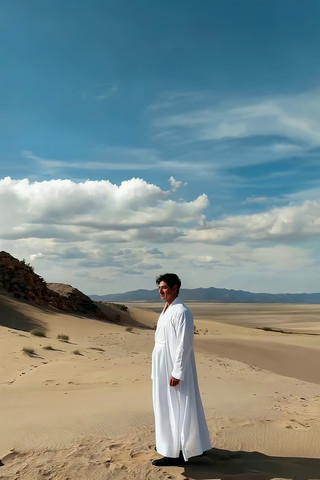 男子沙漠中站立 男子沙漠中站立