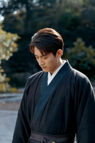 男子身着汉服户外站立 男子身着汉服户外站立