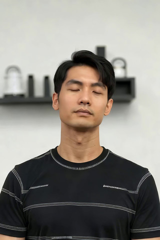 男子室内半身侧面特写 男子室内半身侧面特写