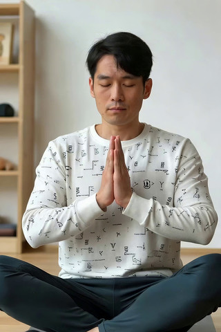 男子室内盘腿做瑜伽冥想 男子室内盘腿做瑜伽冥想