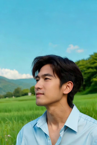 男子田野间仰头画面 男子田野间仰头画面